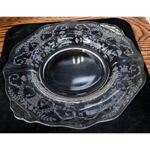 Vintage Clear Glass Bon Bon Plate Floral Etching 7" - Picture 1 of 6